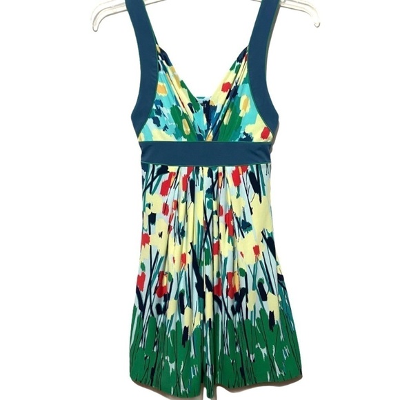 BCBG Max Azria Spring Garden Floral Sun Dress Empire Waist Tie Back - Picture 2 of 9